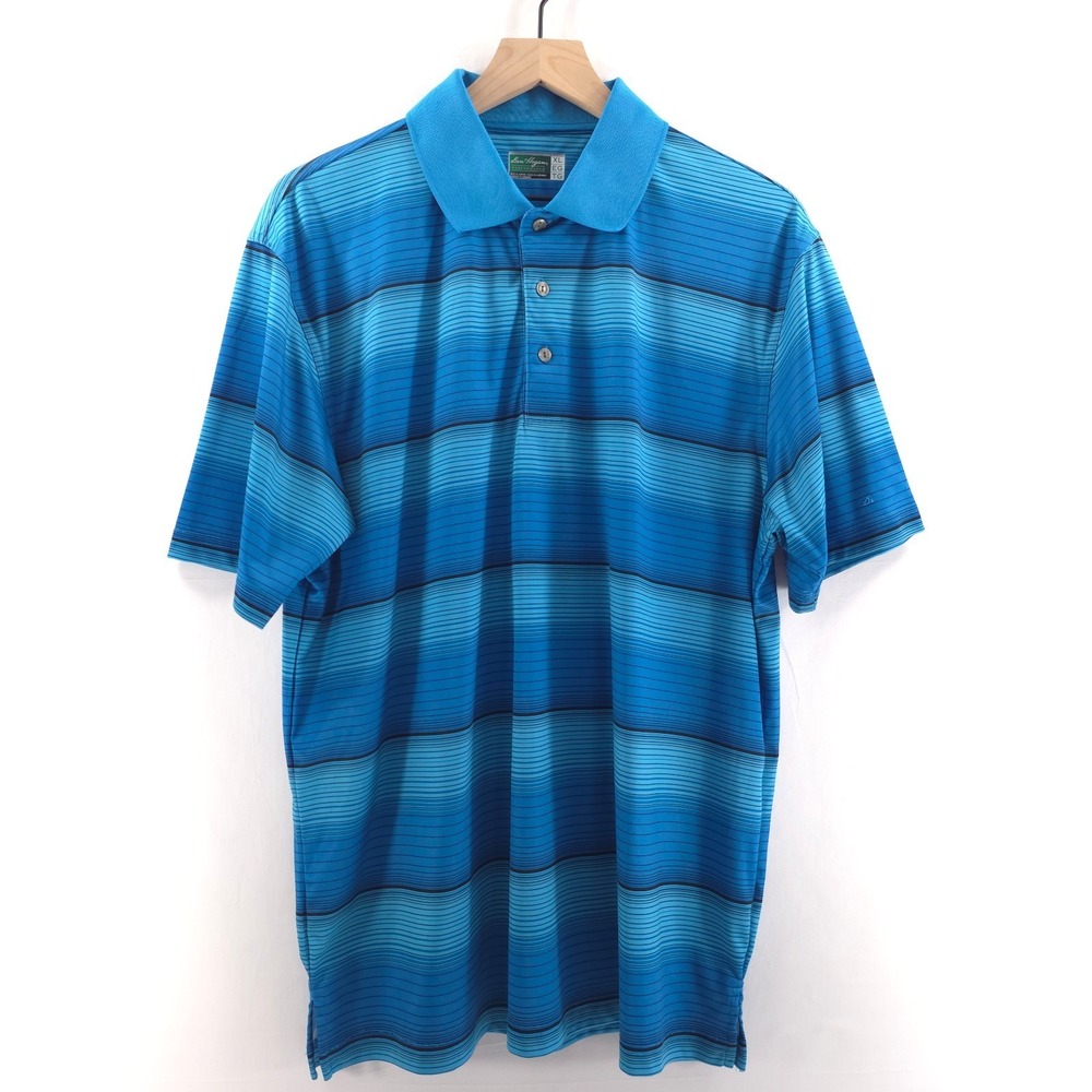 Ben Hogan Mens Polo Shirt XL Blue‎ Striped Performance Short Sleeve Golf Top